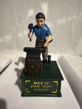 John Deere cast iron hand painted Green Blacksmith Bank